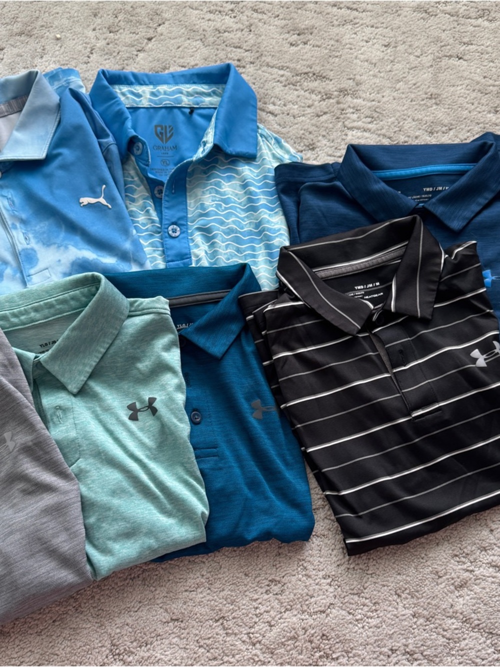 Lot of 8 Under Armour & Puma Mixed Youth boys Polo Shirt Bundle